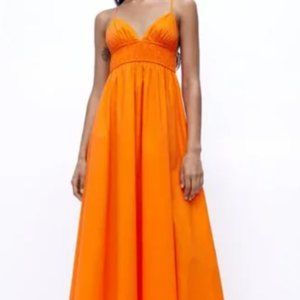 NWT ZARA MIDI DRESS WITH STRAPS NEON ORANGE